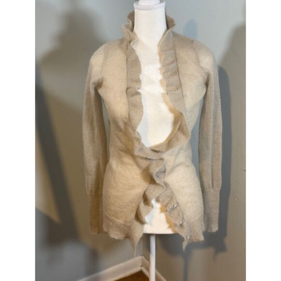 J. Crew Sweaters - J Crew Mohair Wool Ruffle Cardigan‎ XS Ivory Cream Fall 2010 As Is Flaw Coquette